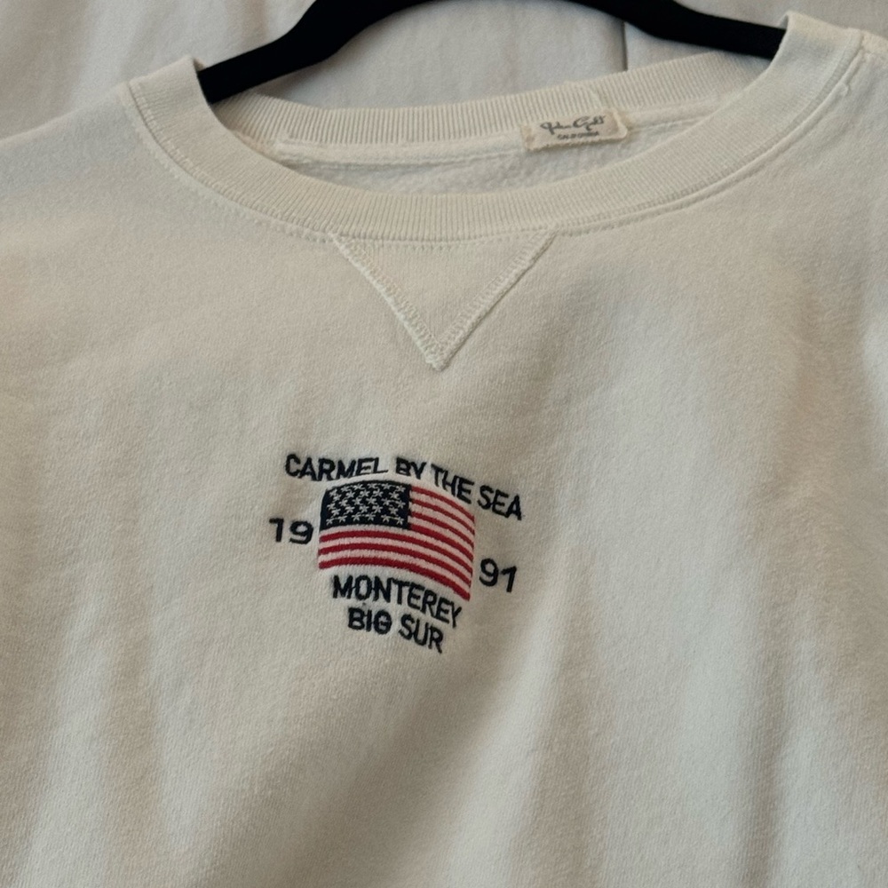 Brandy Melville John Galt White Sweatshirt with Flag Embroidery